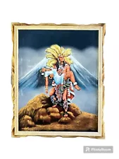 18"X 22" HAND PAINTED,VELVET PAINTING, AZTEC LOVERS , AZTEC PAINTING ,WARRIOR 1