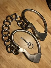 Antique Vintage Tower Leg Irons Shackles Handcuffs Police Restraints With Key