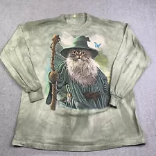 Wizard Cat Shirt XL Sage Acid Wash Long Sleeve Grapgic Print Mens