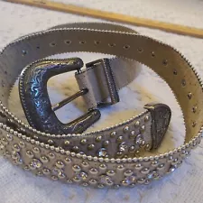 Jeweled belt Guess size Large Chunky Buckle Rodeo cowgirl tan cream (belt 14)