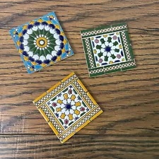 Ceramic Tile Coasters , Unique, Set Of 3, Handmade 3X3"