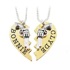 Bonnie And Clyde Love Heart Gun Gold Silver Color Pendant Necklace For Couples