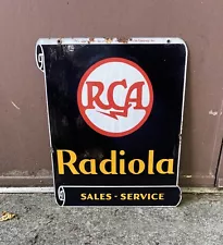 RARE ORIGINAL RCA RADIOLA SALES SERVICE PORCELAIN DEALERSHIP SIGN TWO-SIDED