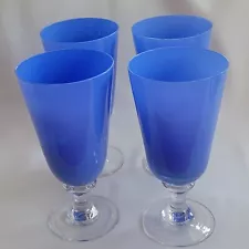 Pedestal Stemmed Footed Light Blue Goblets Water Cocktail Glass Lot of 4. 7 7/8