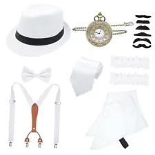 1920s Mens Costume Accessories Set Great Gatsby Gangster Costume for Men White