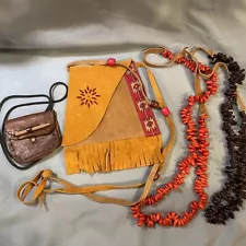 Lot 4 Handmade Pouch Medicine Leather Corn Seed Necklaces