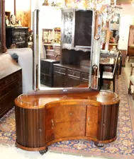 American Antique Burl Mahogany Wood Art Deco Dresser / Vanity