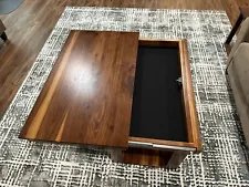 Concealment Locking Coffee Table Made with Walnut Wood and Marine Grade Finish