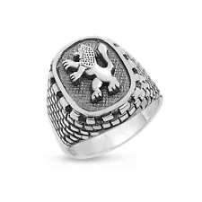 Sterling Silver Lion of Judah Ring for Men Western Wall Jerusalem Jewish Ring