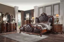 SPECIAL Traditional Brown Oak & Faux Leather 5pcs King Bedroom Set IAAE - 98022