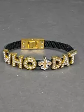 New Orleans Saints Football NFL Who Dat Nation Bracelet Black & Gold Rhinestone