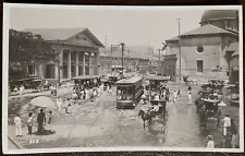 Postcard RPPC Street Scene with Streetcar and Horse and Buggies Vintage