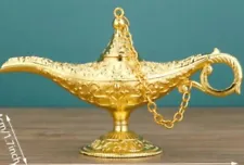 Vtg Aladdins Sm 4.7"Magic Genie Wishing Lamp Metal Golden Decorative Collectible