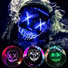 Halloween Clubbing Light Up LED Mask Costume Rave Cosplay Party Purge 3 Modes