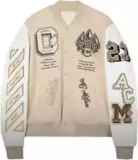 Men's AC Millan Off White Varsity Jacket - AC Millan Off White Letterman Jacket