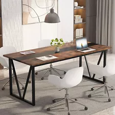 6FT Wood Conference Table Meeting Seminar Table Boardroom Desk with Metal Legs