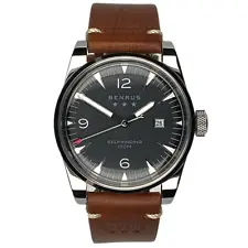 Benrus Classic C2-P-BK-LBR Black Dial Stainless Steel Date 41MM Men's Automatic