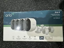 4 Pack Arlo Pro 4 Spotlight Wire-Free Camera Security System 2-Way Audio Bundle