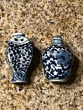 Two New Contemporary Chinese Blue & White Ceramic 2.5 In / 6.35mm Snuff Bottles