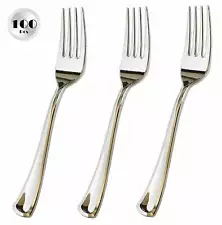 100 Piece Silver Plastic Forks - Reusable & Recyclable - Elegant Utensils