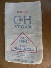 Vintage C & H Sugar 10 lb Cane Berry Sugar Cloth Bag Sack Copyright 1939