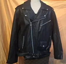 Men’s Leather Motorcycle Biker Jacket Amari Sz L Black Leather