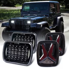 4PCS COMBO for Jeep Wrangler YJ 1987 to 1995 X Tail Lights 5"X7" LED Headlights