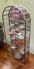 Vintage Glass & Bras Curio Cabinet Mirror Display Case Cathedral 15" Hang Table