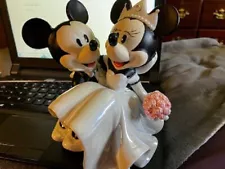 Disney Parks Minnie Mickey Mouse Bride Groom Porcelain Wedding Figurine Cake Top