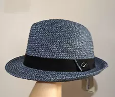 Gottmann Harisson Straw Trilby Blue Packable Straw Fedora Hat Size 59/L NWT