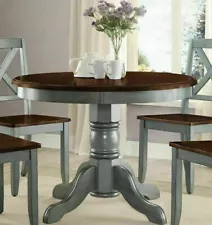 Farmhouse Dining Table Round French Country Kitchen Rustic Dinning Blue Green