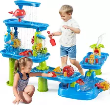 TEMI Water Table for Kids 3-5, Rain Showers Pond Toddler Sand Water Table, Outdo