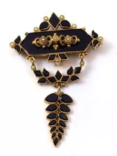 Antique Mourning Pin in 14K Gold, 1900's, Vintage Jewelry