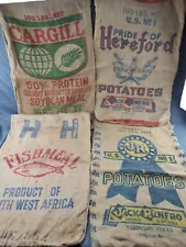 Lot of 4 Burlap Cloth Potatoe & Feed Sacks ~ Hereford, Texas