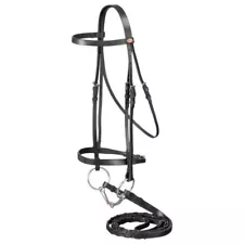 Black Laced Reins Snaffle Bridle COB Size Horse Tack