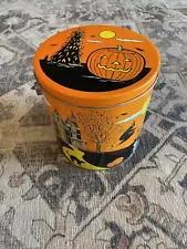 Rare Vintage Halloween Paint Can Style Candy Tin bucket witch decoration