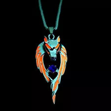 Retro silver plating Orange Luminous Wolf Head pendant Necklace for Men Jewelry