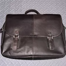 Samsonite Leather Flapover Case Double Gusset Laptop Briefcase Brown