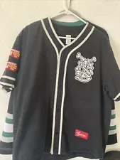 Supreme Patches Denim Baseball Jersey Black Size Medium