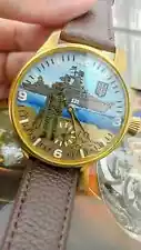 AWESOME!!!Russian warship Done Art work Wristwatch ZENITH 48mm + STAMP SET