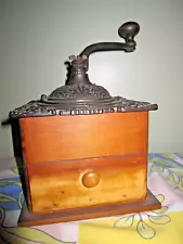 New ListingAntique 1920s Wood & Cast Iron Coffee Grinder Crank Handle Kitchen Decor WORKS