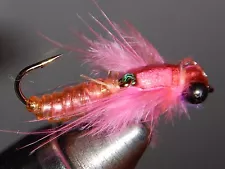 WIGGLE BUG!! Articulated Hot Pink Nymph size 10 (per 3)