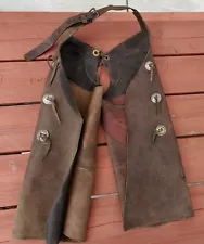 Vintage Used Leather Batwing Cowboy Chaps Unknown Maker