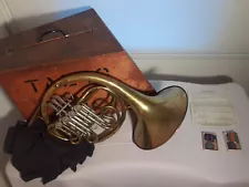 WWII Canadian Military issued French Horn with case and provenance.