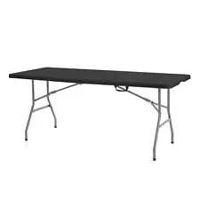 806 6 Foot Fold In Half Folding Banquet Table, Black (Used)