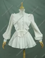 White Ladies Victorian Romantic Vintage Cotton Blouse Shirt Theater Costume B005