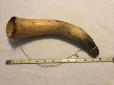 VTG Antique Handmade LARGE COW HORN American Black Powder Horn 12" Long