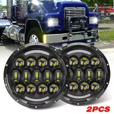 Pair 7inch 105W Round LED Headlights Halo DRL Hi/Lo Turn Signal for Mack R Truck (For: Mack R)