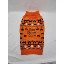 Halloween Glow in the Dark Orange Dog Sweater "Happy Halloween Witches" Cats