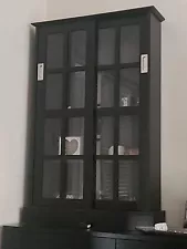 Contemporary Black Glass Sliding Door Cabinet